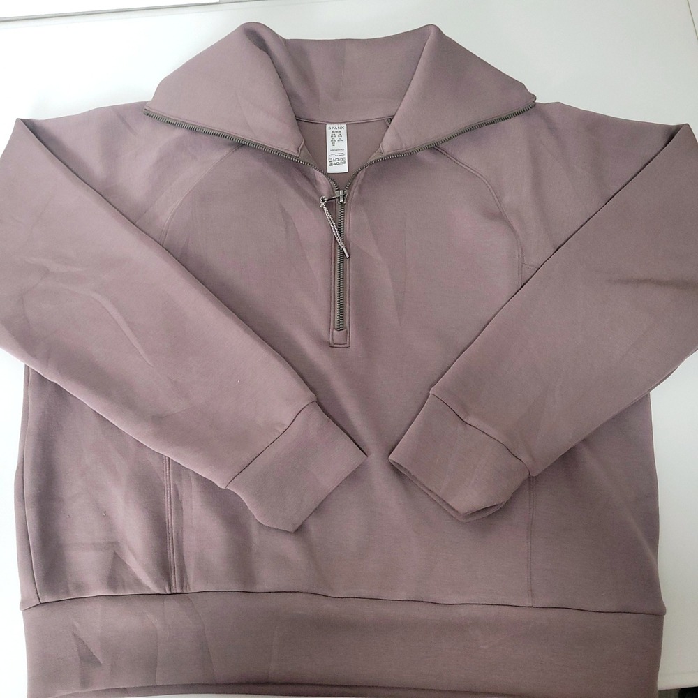 Spanx AirEssentials Half Zip Pullover Mauve Taupe Sweatshirt Womens Medium